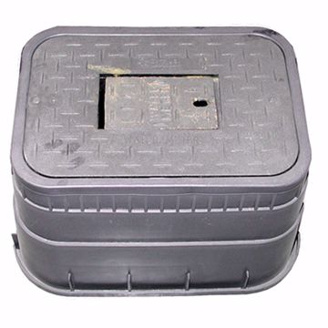 Picture of 12" Standard Meter Box with Plastic Lid and Black Cast Iron Reader Cover