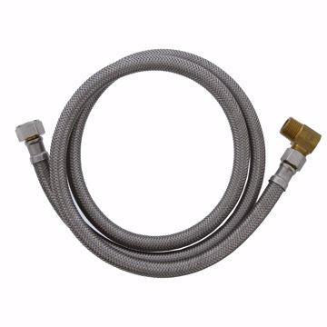 Picture of 1/2" Compression x 3/8" Compression x 48” Braided Stainless Steel Dishwasher Connector with 3/8” MIP 90° Elbow