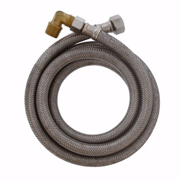 Picture of 1/2" Compression x 3/8" Compression x 60” Braided Stainless Steel Dishwasher Connector with 3/8” MIP 90° Elbow
