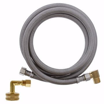 Picture of 3/8" Compression x 3/8" Compression x 60" Braided Stainless Steel Dishwasher Connector with 3/4" Female Garden Hose Thread with 90° Elbow Fitting and 3/8” MIP 90° Elbow