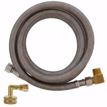 Picture of 3/8" Compression x 3/8" Compression x 72" Braided Stainless Steel Dishwasher Connection with 3/4" Female Garden Hose Thread with 90° Elbow Fitting and 3/8” MIP 90° Elbow