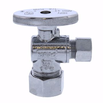 Picture of 5/8" OD Comp x 3/8" OD Comp Quarter-Turn Angle Supply Stop Valve, Chrome Plated