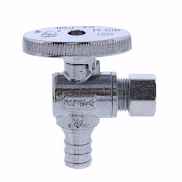 Picture of 1/2" PEX x 3/8" OD Comp Quarter-Turn Angle Supply Stop Valve, Chrome Plated