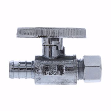 Picture of 1/2" PEX x 3/8" OD Comp Quarter-Turn Straight Supply Stop Valve, Chrome Plated