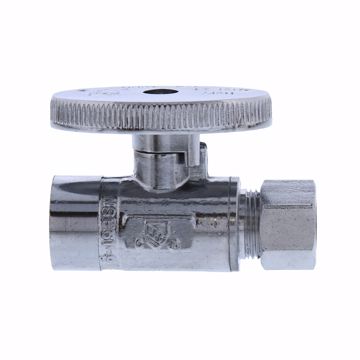 Picture of 1/2" SWT x 3/8" OD Comp Quarter-Turn Straight Supply Stop Valve, Chrome Plated