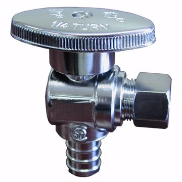 Picture of 1/2" PEX x 1/4" OD Comp Quarter-Turn Angle Supply Stop Valve, Chrome Plated