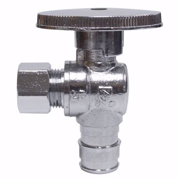 Picture of 1/2" PEX F1960 x 3/8" OD Comp Quarter-Turn Angle Supply Stop Valve, Chrome Plated