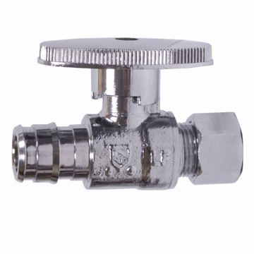 Picture of 1/2" PEX F1960 x 3/8" OD Comp Quarter-Turn Straight Supply Stop Valve, Chrome Plated