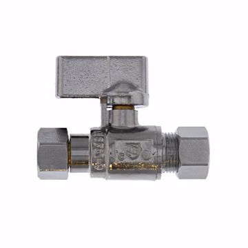 Picture of 3/8" F Comp Swivel x 3/8" OD Comp Quarter-Turn Straight Supply Stop Valve with Lever Handle, Chrome Plated