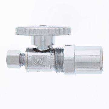 Picture of 1/2" CPVC x 1/4" OD Comp Quarter-Turn Straight Supply Stop Valve, Chrome Plated