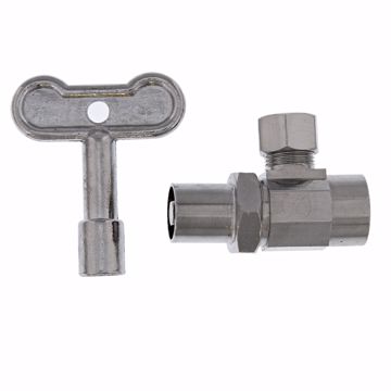 Picture of 1/2" SWT x 3/8" OD Comp Multi-Turn Angle Supply Stop Valve with Loose Key, Chrome Plated