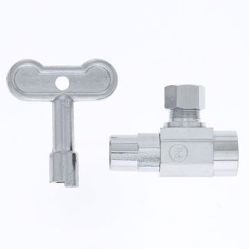 Picture of 1/2" SWT x 3/8" OD Comp Quarter-Turn Angle Supply Stop Valve with Loose Key, Chrome Plated
