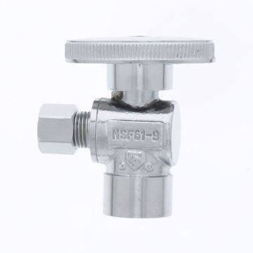 Picture of 1/2" SWT x 1/4" OD Comp Quarter-Turn Angle Supply Stop Valve, Chrome Plated