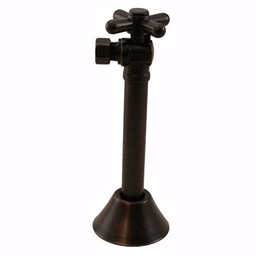Picture of 3/8" OD Comp x 1/2" SWT Quarter-Turn Angle Supply Stop Valve with Cross Handle, 5" Extension and Escutcheon, Old World Bronze
