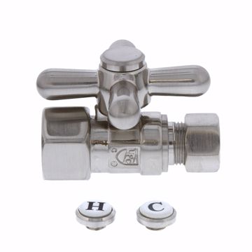 Picture of 1/2" FIP x 3/8" OD Comp Quarter-Turn Straight Supply Stop Valve with Cross Handle, Brushed Nickel