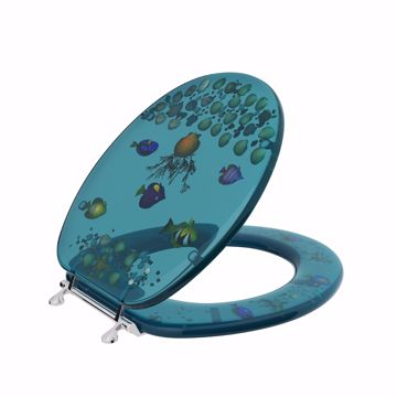 Picture of Aquarium Designer Acrylic Toilet Seat, Closed Front with Cover, Chrome Hinges, Round