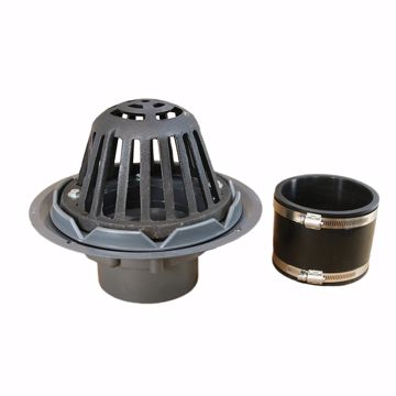 Picture of 4” PVC Roof Drain with Cast Iron Dome with Flexible Coupling