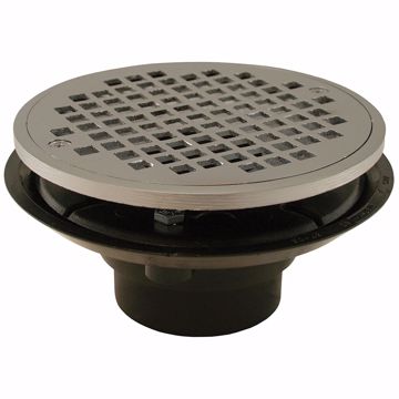 Picture of 2" x 3" ABS Shower Drain with 2" Brass Spud and 6" Round Chrome Plated Strainer