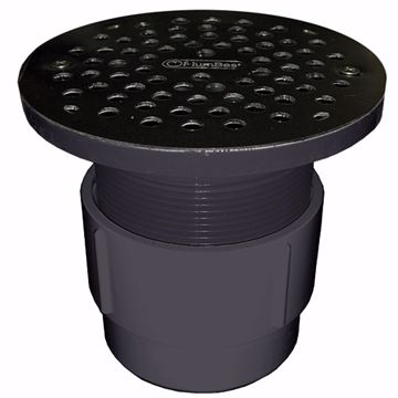 Picture of 3" x 4" PVC Pipe Fit Drain Base with 3-1/2" Plastic Spud and 6" Polished Brass Strainer