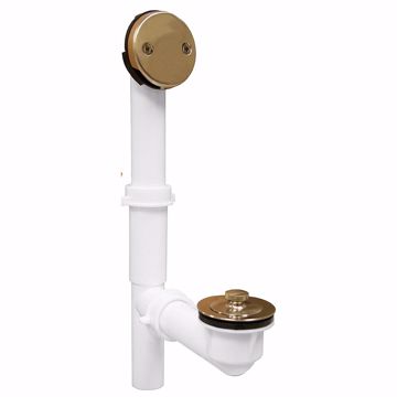 Picture of Satin Nickel Two-Hole Lift and Turn Bath Waste Kit, Tubular Full Kit, Plastic