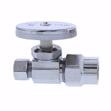 Picture of 1/2" CPVC x 3/8" OD Comp Multi-Turn Straight Supply Stop Valve, Chrome Plated