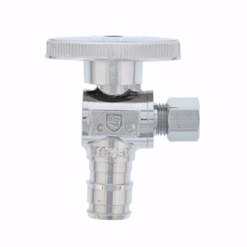 Picture of 1/2" PEX F1960 x 1/4" OD Comp Quarter-Turn Angle Supply Stop Valve, Chrome Plated
