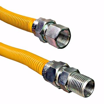 Picture of 5/8" OD (1/2" ID) X 12" Long,  3/4" Female Pipe Thread X 1/2" Male Pipe Thread, Yellow Coated Corrugated Stainless Steel Gas Connector