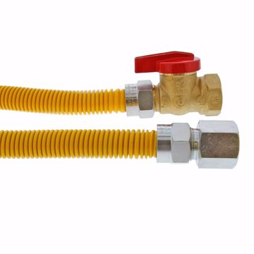 Picture of 5/8" OD (1/2" ID) Gas Connector Assembly, Yellow Coated, 1/2" MIP x 1/2" FIP Ball Valve x 18"