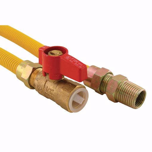 Picture of 5/8" OD (1/2" ID) X 24" Long, 1/2" Male Pipe Thread X 1/2" Female Pipe Thread Ball Valve, Yellow Coated Corrugated Stainless Steel Gas Connector Assembly