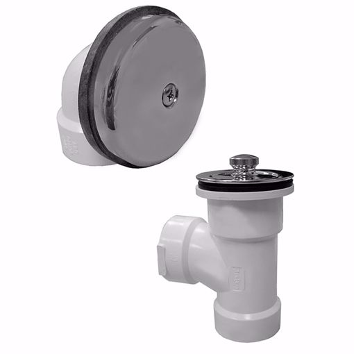 Picture of Chrome Plated Brass Lift and Turn One-Hole Bath Waste Kit, Direct T-Waste Half Kit, White Plastic