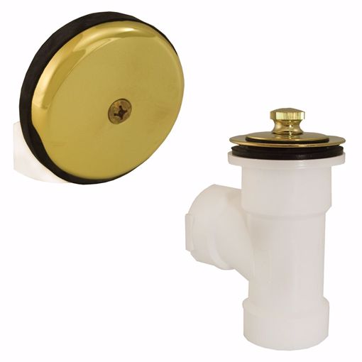 Picture of Polished Brass One-Hole Friction Lift Bath Waste Kit, Direct T-Waste Half Kit, White Plastic