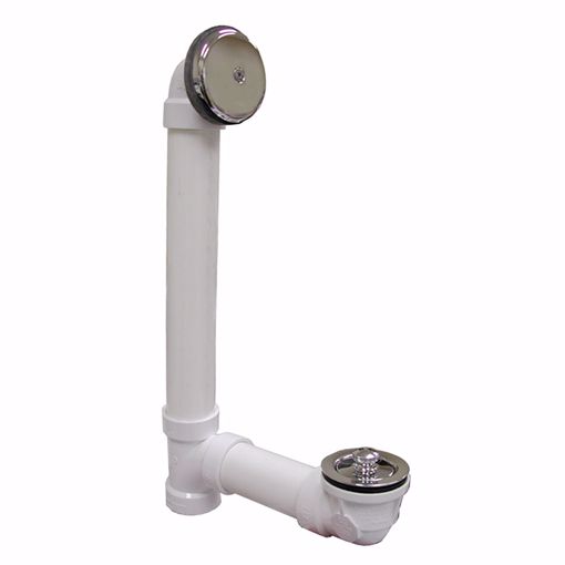 Picture of Chrome Plated One-Hole Lift and Turn Bath Waste Kit, Standard Full Kit, White Plastic