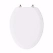 Picture of White Deluxe Molded Wood Toilet Seat, Closed Front with Cover, Brushed Nickel Hinges, Elongated