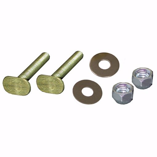 Picture of 50 Pairs of 1/4" x 2-1/4" Brass Plated Closet Bolts with Zinc Plated Round Washers and Acorn Nuts, Bagged in Pairs