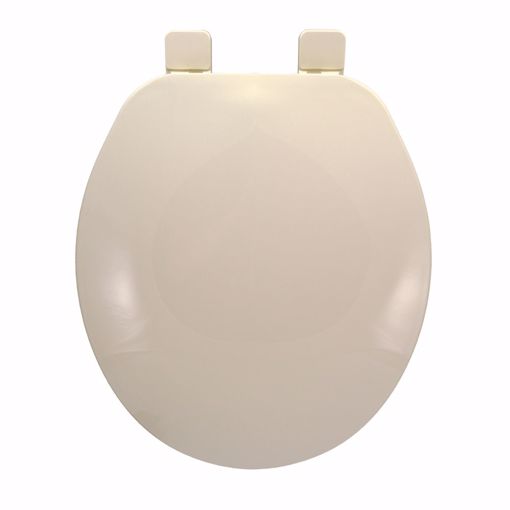 Picture of Builder Grade Plastic Toilet Seat, Biscuit, Round Closed Front with Cover