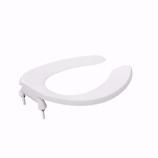 Picture of White Plastic Toilet Seat, Open Front less Cover, Check Hinges, Elongated