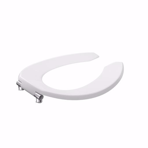 Picture of White Premium Plastic Toilet Seat, Open Front less Cover, Slow-Close Self-Sustaining Check Hinges, Elongated