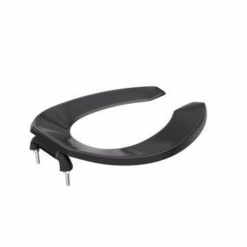 Picture of Black Plastic Toilet Seat, Open Front less Cover, Self-Sustaining Check Hinges, Elongated