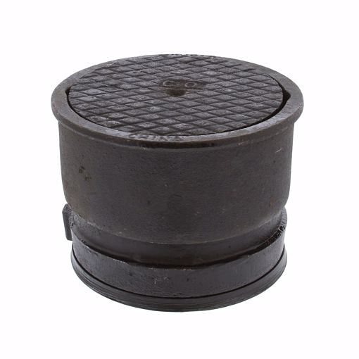 Picture of 4" Adjustable Push-On Cleanout for Cast Iron Pipe with 6-3/16" Cast Iron Cover with center screw - Height 4-7/8" - 5-3/4"