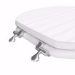 Picture of White Bead Board Designer Wood Toilet Seat, Closed Front with Cover, Chrome Hinges, Round