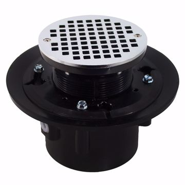 Picture of 2" x 3" Heavy Duty ABS Drain Base with 3" Plastic Spud and 6" Chrome Plated Strainer