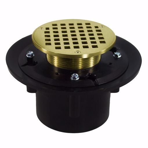 Picture of 2" x 3" Heavy Duty ABS Drain Base with 3-1/2" Metal Spud and 4" Polished Brass Strainer