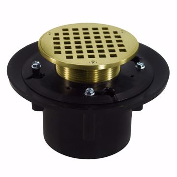 Picture of 2" x 3" Heavy Duty ABS Drain Base with 3-1/2" Metal Spud and 6" Polished Brass Strainer