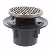 Picture of 4" Heavy Duty PVC Drain Base with 3-1/2" Plastic Spud and 6" Nickel Bronze Strainer with Ring