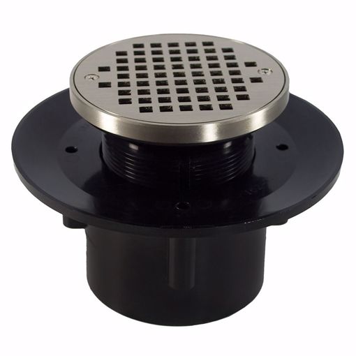 Picture of 2" x 3" Heavy Duty ABS Slab Drain Base with 3" Plastic Spud and 6" Nickel Bronze Strainer with Ring