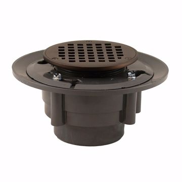 Picture of 3" x 4" Heavy Duty PVC Shower Drain with 3-1/2" Metal Spud and 5" Round Oil Rubbed Bronze Strainer