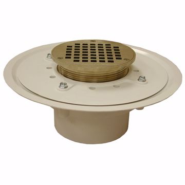 Picture of 4" Heavy Duty PVC Drain Base with 4" Metal Spud and 5" Nickel Bronze Strainer