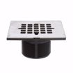 Picture of 2" x 3" PVC Shower Drain with 2" PVC Spud and 4" Square Stainless Steel Snap-In Strainer