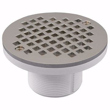 Picture of 2" PVC IPS Plastic Spud with 4" Chrome Plated Round Strainer