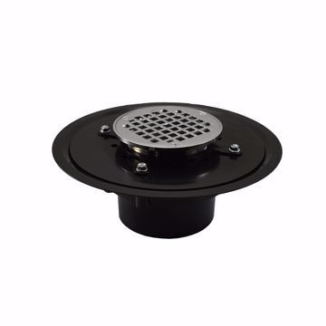 Picture of 4" Heavy Duty ABS Drain Base with 3-1/2" Metal Spud and 5" Chrome Plated Strainer